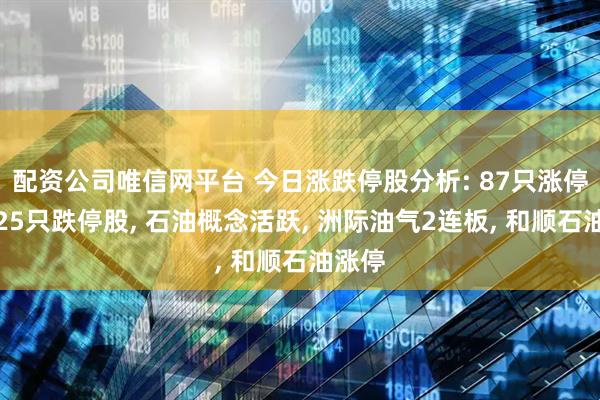 配资公司唯信网平台 今日涨跌停股分析: 87只涨停股、25只跌停股, 石油概念活跃, 洲际油气2连板, 和顺石油涨停